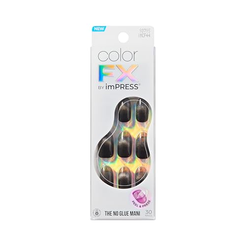 Press On Nails with No Glue Adhesive - Medium Oval, ColorFX, Black, Includes 30 Nails & Tools