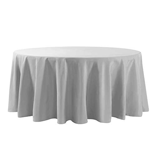 Round 132 Inch Silver Tablecloth - Washable Polyester for Weddings & Events - Decorative Table Cover