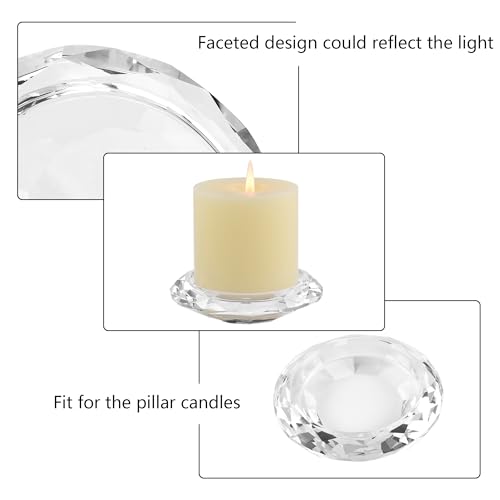Crystal Candle Holders for Pillar Candles - Clear Glass, Pack of 2, 4.3x1 Inches - Handmade Christmas Home Decor - Variation 2