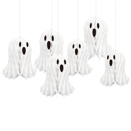 Halloween Ghost Honeycomb Decorations Set - 10 White Paper Spooky Hanging Ornaments