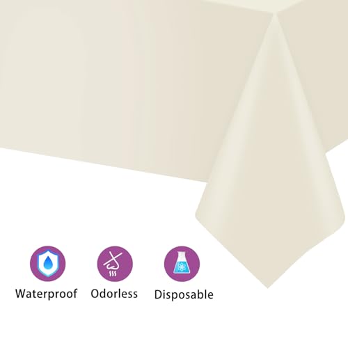 Ivory Plastic Tablecloths 2 Pack - Disposable 54 x 108 Inch Rectangle Event Table Cover