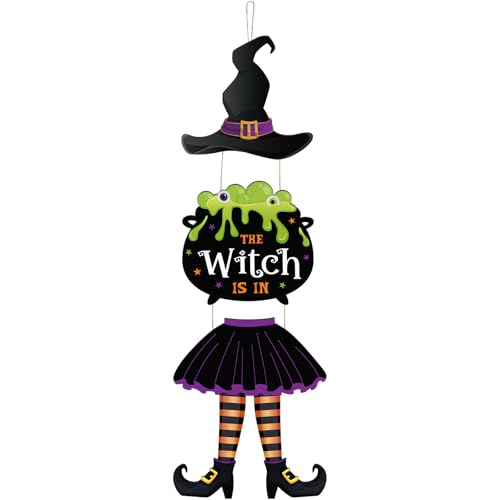 Halloween Witch Sign Decor Set - Wooden Hanging Wall Decorations for Party and Home