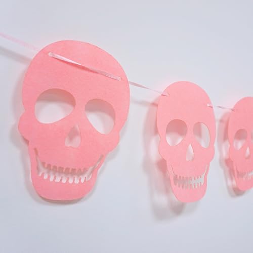 Pink Skull Garland Banner Felt Halloween Decoration - Reusable Party Decor