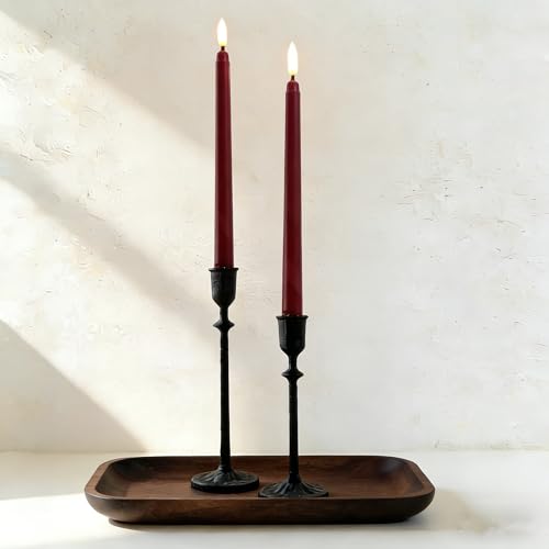 Burgundy Flameless Taper Candles with Remote Control - Set of 12 LED Candlesticks