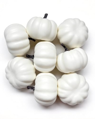 3 Inch White Foam Pumpkins Set of 8 - Fall Harvest Decor & Craft Supplies