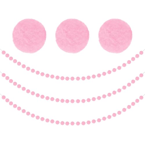 Pink Felt Ball Garland 3 Pack - 6.6ft DIY Party & Home Decor, 30 Balls