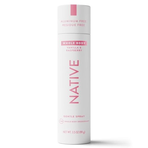 Native Whole Body Deodorant Spray - 72 Hour Aluminum-Free Formula, Vanilla & Raspberry, 3.5oz