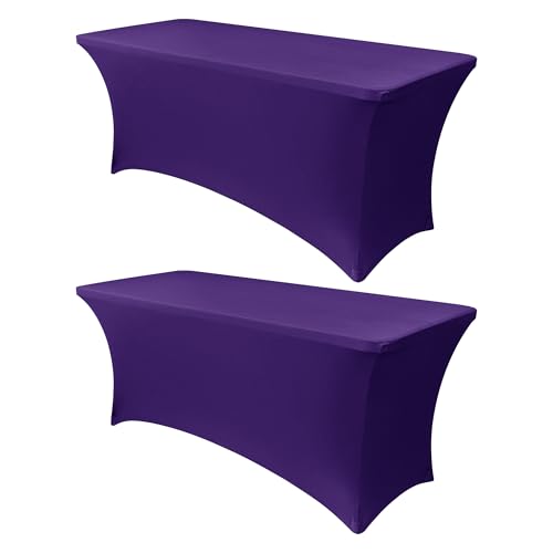 Stretch Spandex Table Cover for Folding Tables - Dark Purple, 6 Ft, 2 Pack