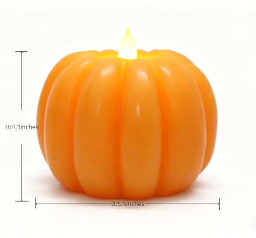 Flickering Flameless LED Pumpkin Candle - Orange Fall Decor with Remote & Timer