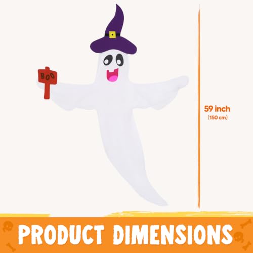 Large Outdoor Halloween Ghost Tree Wrap - 59-Inch Spooky Yard Decor with Witch Hat