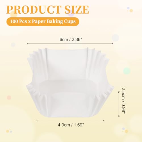 Mini Square Paper Cupcake Liners - White, 100pcs, Disposable Baking Cups for Desserts & Parties