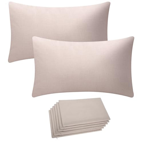 Beige Linen-Like 12x20 Inch Pillow Covers Bulk Set for Sublimation DIY - Pack of 8