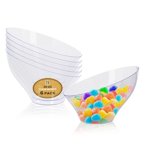 6 Pack Clear Plastic Serving Bowls - 20 Oz Angled Candy & Dessert Bowls, Heavy Duty Disposable for Parties & Weddings - Medium