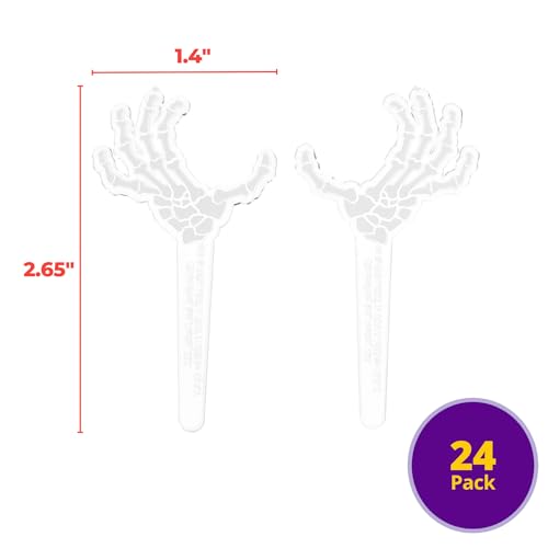 Halloween Skeleton Hands Cupcake Toppers - Food Safe Plastic Decor, 24 Pack
