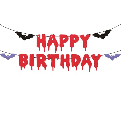 Halloween Happy Birthday Banner with Bat Cutouts - Spooky Party Decorations