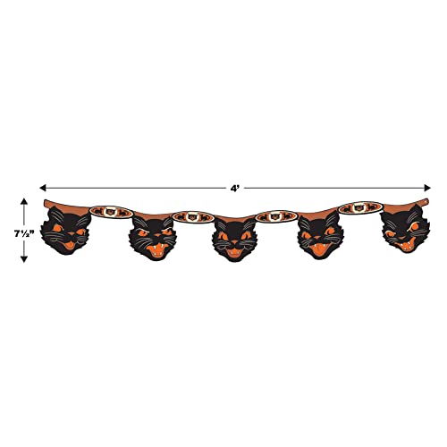 Vintage Halloween Black Cat Banners - 2 Pack, 4 Feet Long, Made in USA