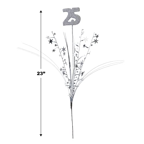 12 Piece Silver Glittered Number 25 Star Centerpieces for 25th Birthday & Anniversary