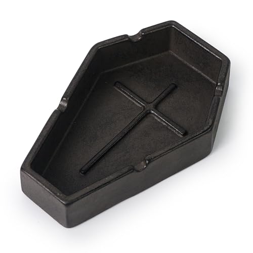 Heavy Metal Ashtray - Gothic Coffin Design, Small Portable Cigarette Tray, Halloween Decor