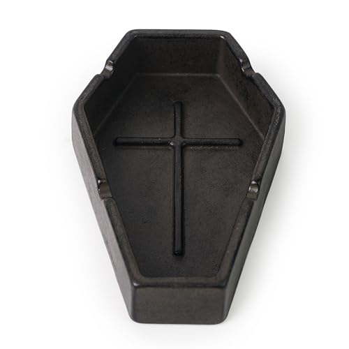 Heavy Metal Ashtray - Gothic Coffin Design, Small Portable Cigarette Tray, Halloween Decor