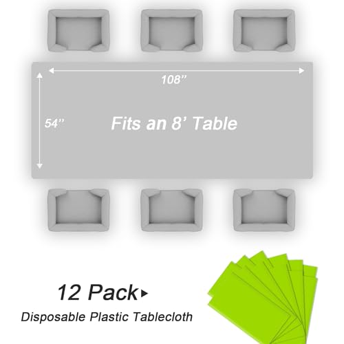 QIKSION 12 Pack Lime Green Plastic Tablecloth - Neon Green Rectangular Cover