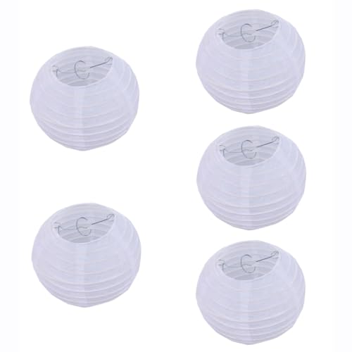 8 Inch White Paper Lanterns Set of 5 Decorative Hanging Lanterns for Weddings & Parties