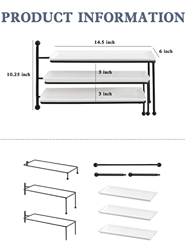 Kanwone 3-Tier White Porcelain Serving Stand - Style1, 14.5 x 6 Inches