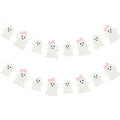 Halloween Ghost Garland Banner - Pink & White Glitter Halloween Decorations - 16 ft Set