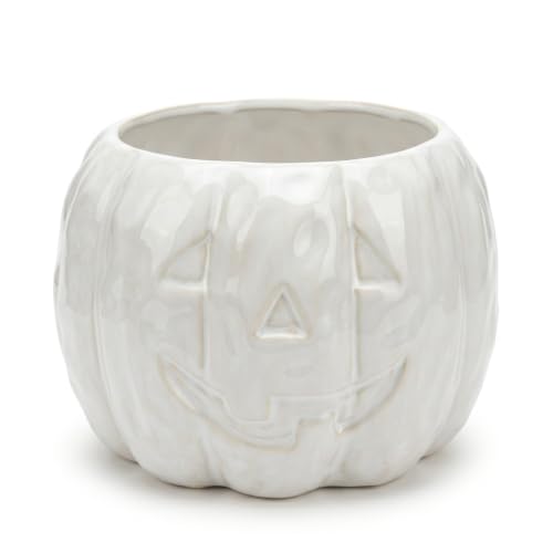 Ceramic Pumpkin Candy Bowl - White Halloween Decorative Dish, 6.5 x 4.7 in