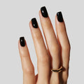 Black Short Square Press-On Nails Set - Reusable Gel Fake Nails with 16 Sizes, Midnight Variation
