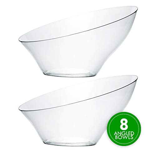 Disposable Medium Clear Angled Plastic Serving Bowls - Pack of 4