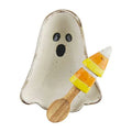 Ghost Candy Bowl Set with Spoon - 4.75 x 3.8 Inch Hand-Painted Stoneware Halloween Decor