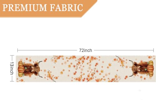 Fall Cow Pumpkin Linen Table Runner 13x72 Inch for Kitchen Dining Decor