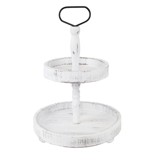 2-Tier Rustic Wooden Serving Tray Stand - Farmhouse Decor for Kitchen & Home