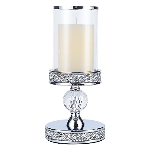 Crystal Ball Pillar Candle Holder with Windproof Glass Cover - Elegant Home Decor