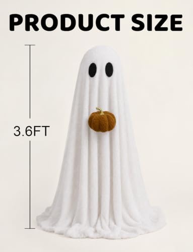 Indoor Halloween Ghost Decoration with Pumpkin and Light-Up Feature - 3.6FT