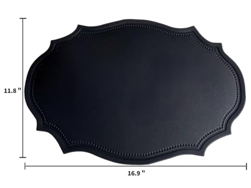 Double-Texture Faux Leather Oval Placemats Set of 6 - Black, Washable, Non-Slip & Heat Insulation