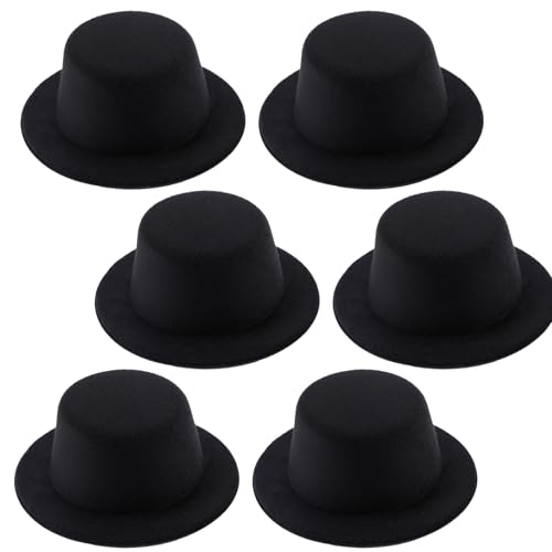 6 Pcs 5-Inch Felt Top Hats for Crafts, Party, Christmas Decorations, Doll Accessories