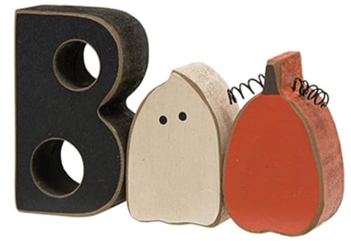Halloween Ghost and Pumpkin Wooden Sitters Set - Fall Decor, 3 Inches, Pack of 3