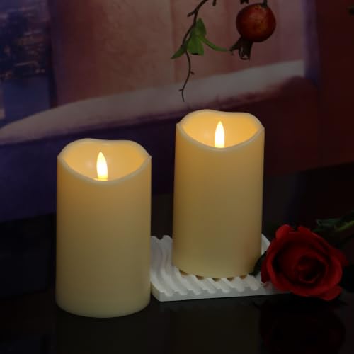 2 Pack Flameless LED Pillar Candles with Timer - 3x5 Inches