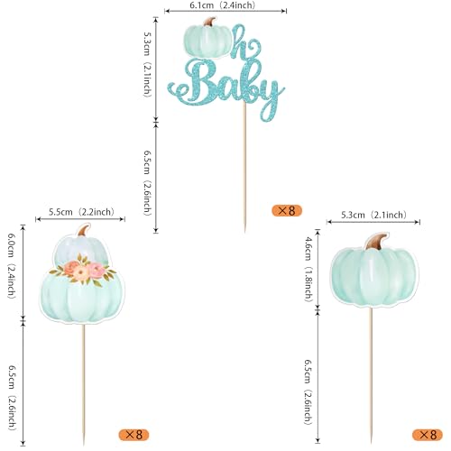 Blue Pumpkin Oh Baby Cupcake Toppers - Fall Party Decorations, 24 Pack (Design 14)