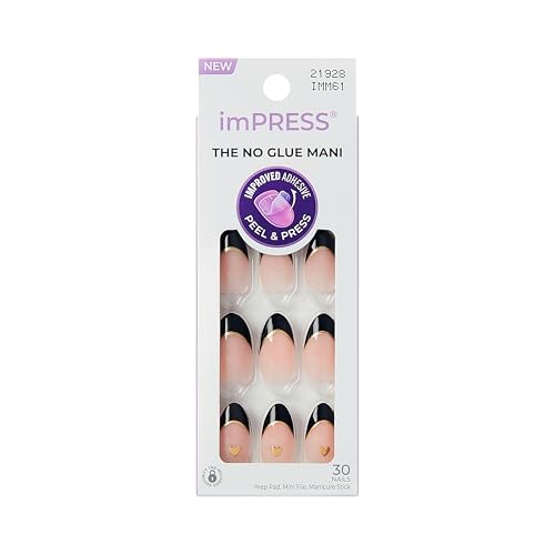 Press On Gel Nails No Glue Medium Length Almond Shape 30 Count - Black Design