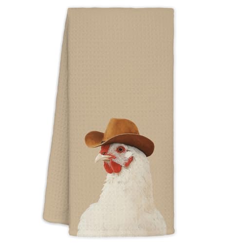Cowboy Chicken Kitchen Towel - Western Chicken Decor Hand Towel for Kitchen & Bathroom - 16x24 Inches - Rustic Farmhouse Style