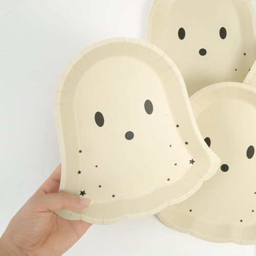 Pastel Ghost Halloween Paper Plates - Disposable Party Tableware, 24 Pack
