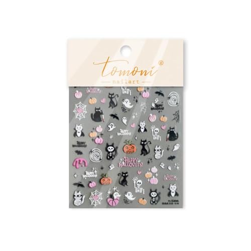 Halloween Nail Stickers 5D Embossed Ghost Pumpkin Spider Web Skeleton Design - Style36