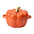 Orange Pumpkin Bowl Set with Lid & Handle, 14 Oz Ceramic Ramekins for Baking & Serving