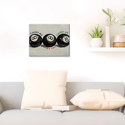 YeleY Black 8 Ball Canvas Wall Art - Billiards Game Room Decor - Variation Ball-01