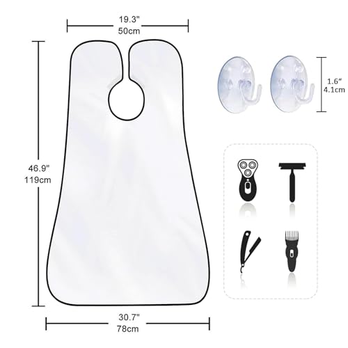 Beard Bib for Men - Hair Catcher Apron with Suction Cups - White - Variation of Beard Bib White