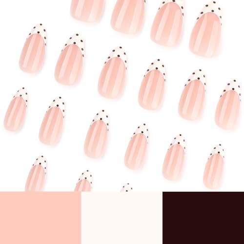 French Tip Press-On Nails Polka Dot Almond Fake Nails Set - Style 11