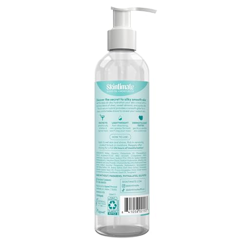 Skintimate 2-in-1 Shave Oil & Moisturizer, Fragrance Free, 7.3oz | Shaving Oil, After Shave for Women Bikini Area Moisturizer with Vitamin E and Aloe, Shaving Cream Alternative, 7.3 fl oz