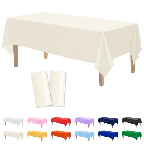 Ivory Plastic Tablecloths 2 Pack - Disposable 54 x 108 Inch Rectangle Event Table Cover